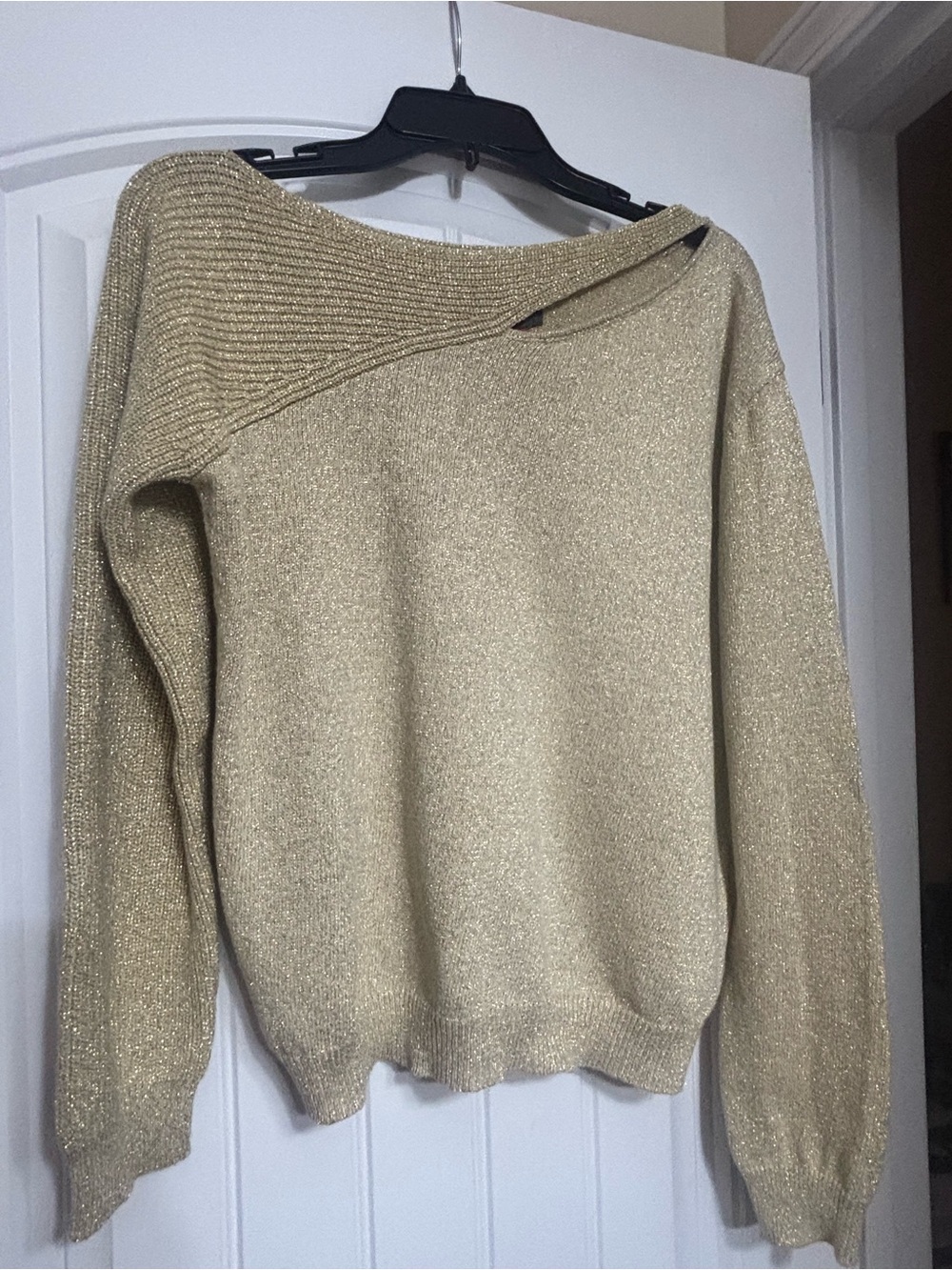 Vince Camuto Metallic Gold Asymmetrical Knit Sweater
